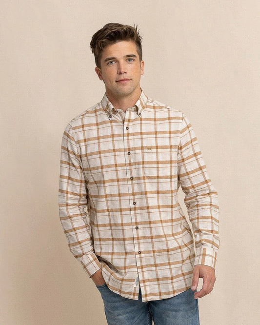Botany Bay Plaid LS Sport Shirt - Sand White