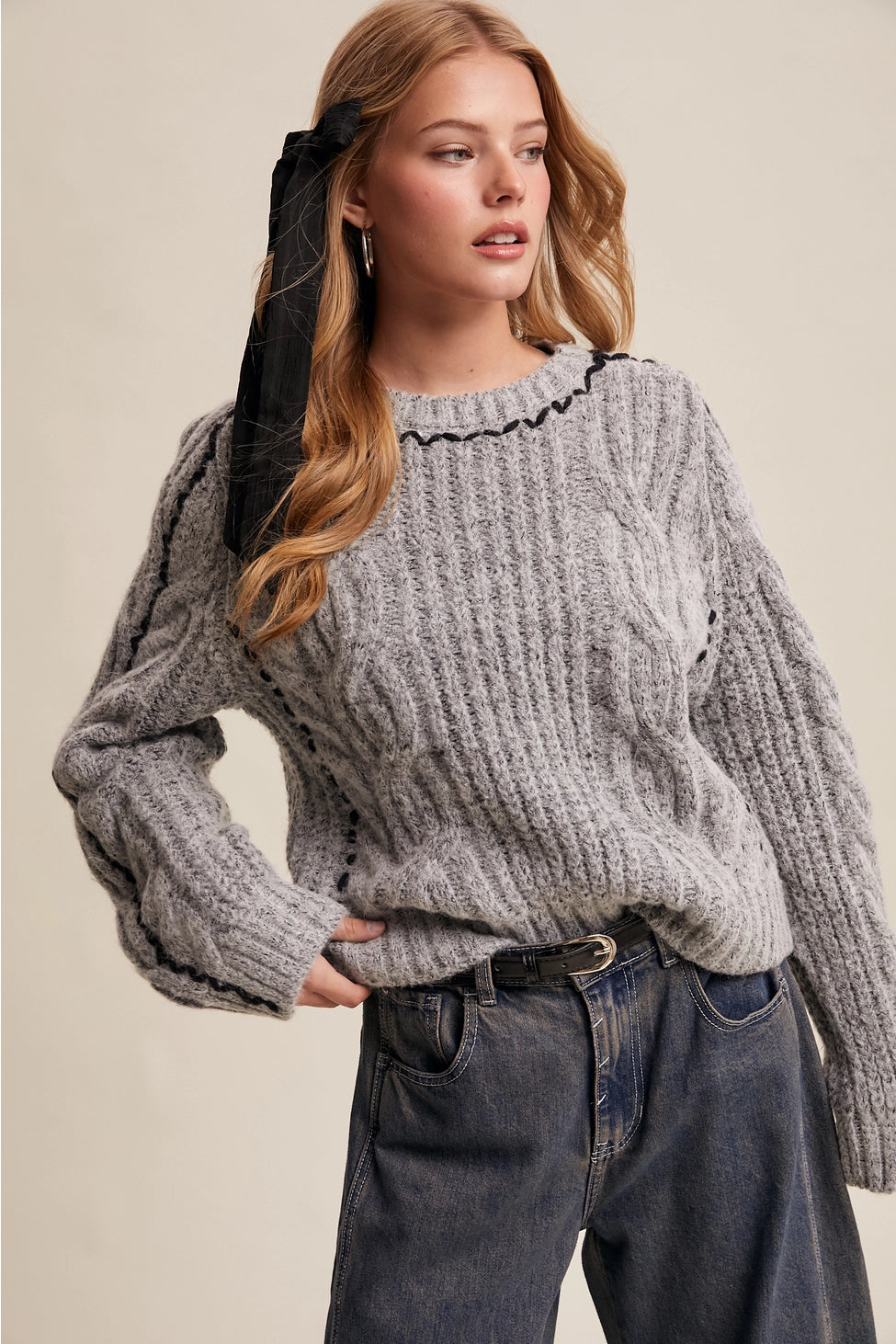 Contrast Stitch Cable Sweater