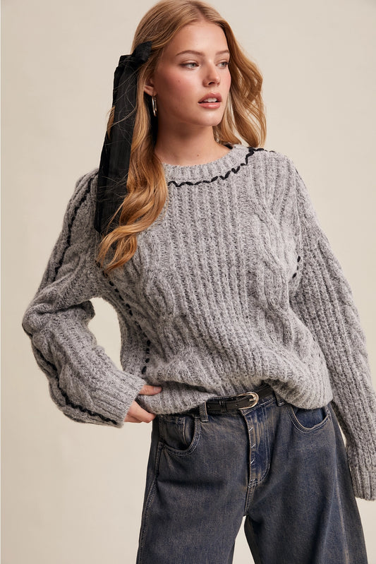 Contrast Stitch Cable Sweater